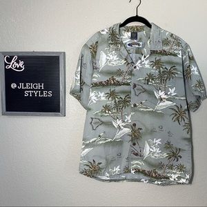 Vintage Light Green Palmwave Hawaiian Cotton Shirt